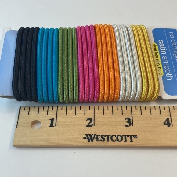 Scunci No Damage Satin Smooth Hair Elastics Pink Blue Green Yellow Black - Picture 12 of 13